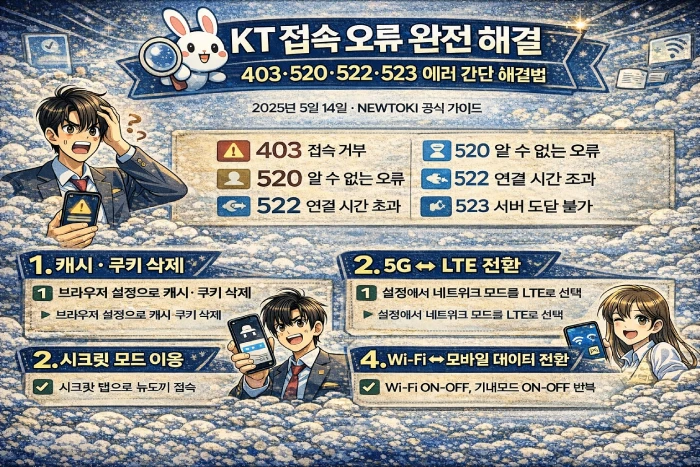 KT 접속 오류 해결 — 403·520·522·523 에러 대처법
